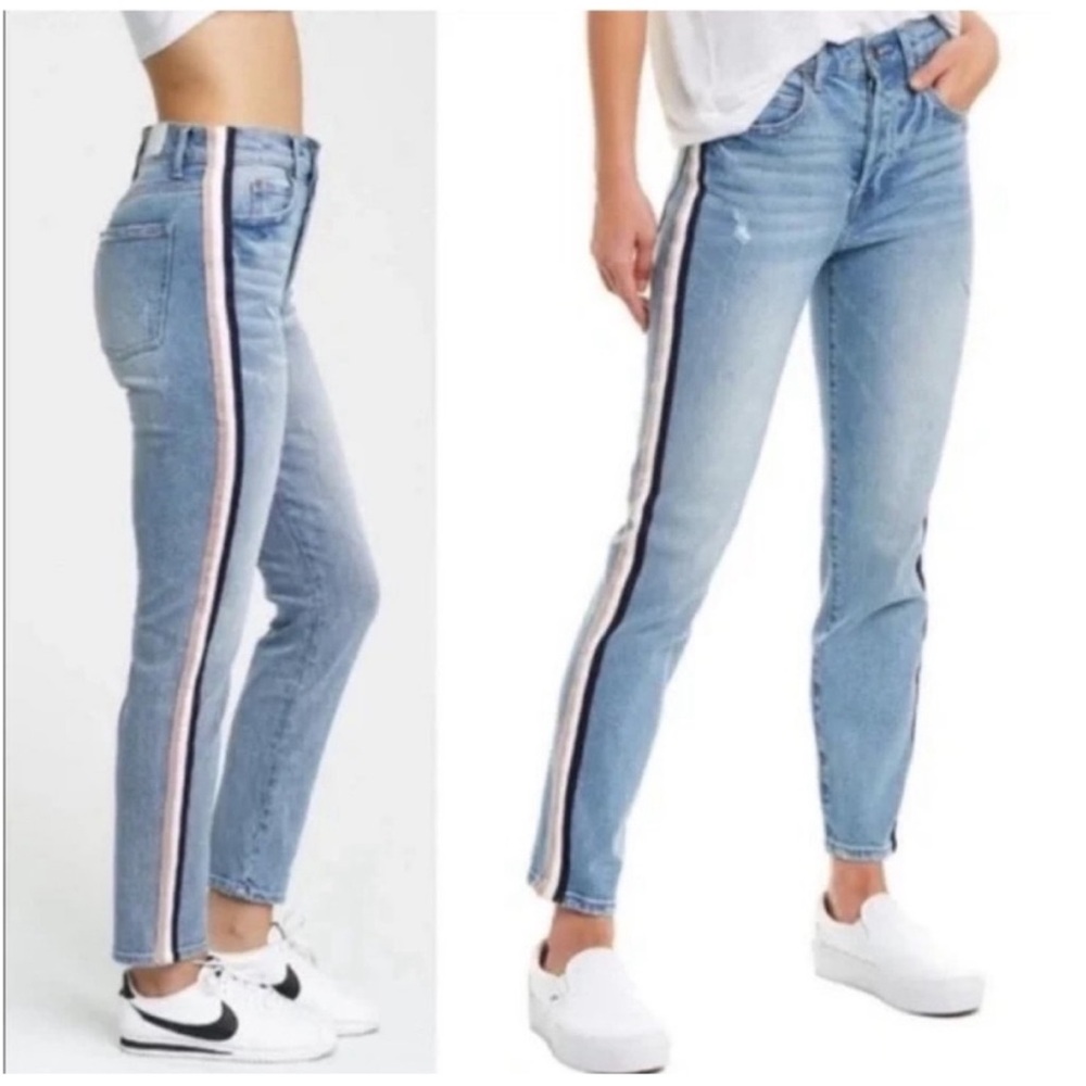 Pistola Light Blue Straight Leg Jeans with Side Stripe